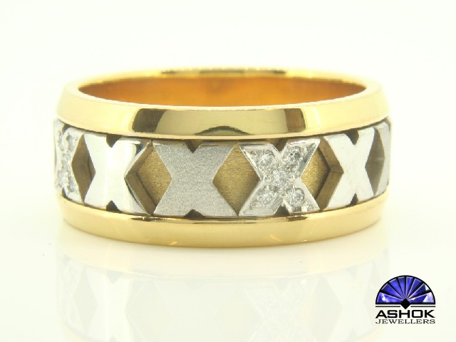 White Gold Gents X Swivel Design Ring with Diamond Detail - Image 5