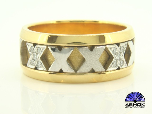 White Gold Gents X Swivel Design Ring with Diamond Detail - Image 3
