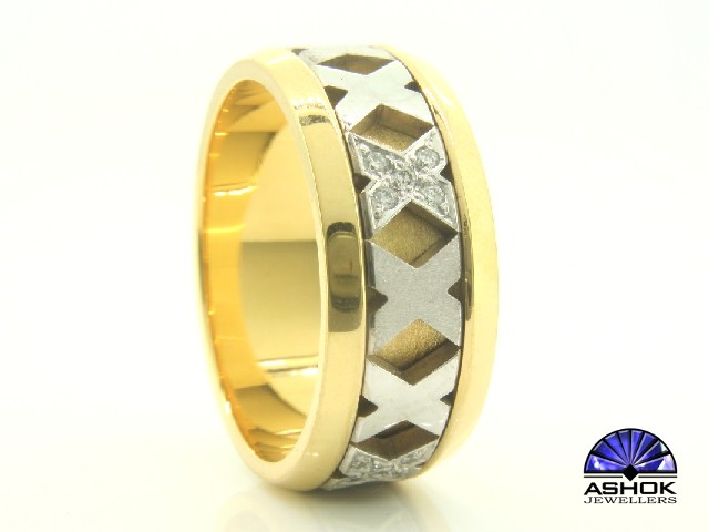 White Gold Gents X Swivel Design Ring with Diamond Detail