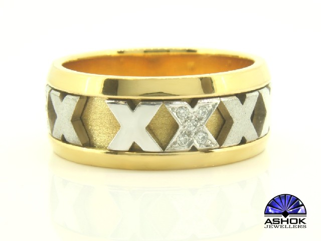 White Gold Gents X Swivel Design Ring with Diamond Detail - Image 2