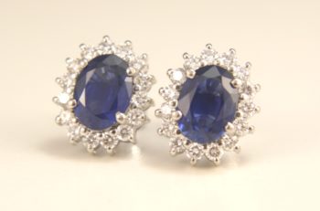 White Gold Diamond and Blue Sapphire Earrings