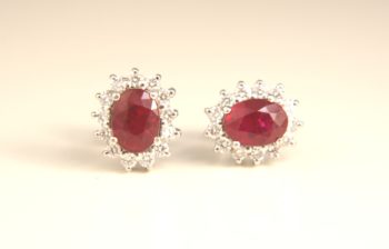 White Gold Diamond and Ruby Earrings