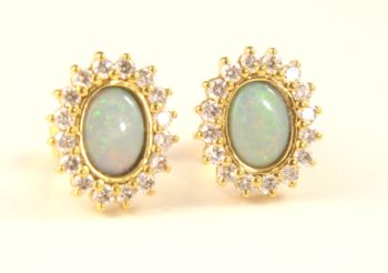 Yellow Gold Diamond and Opal Earrings