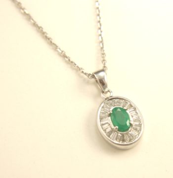 White Gold Chain & Emerald Pendant