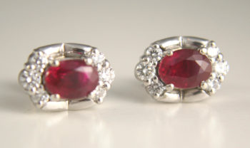 White Gold Ruby and Diamond Earrings